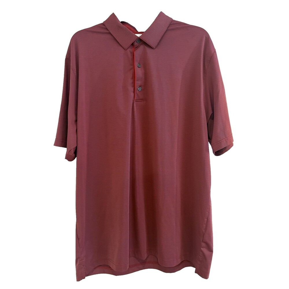 Greg Norman Golf Shirt Men's Size XL Play Dry ML75 Stretch Polo Burgundy Stripe
